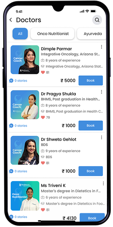 screenshot of ZenOnco Cancer Care App